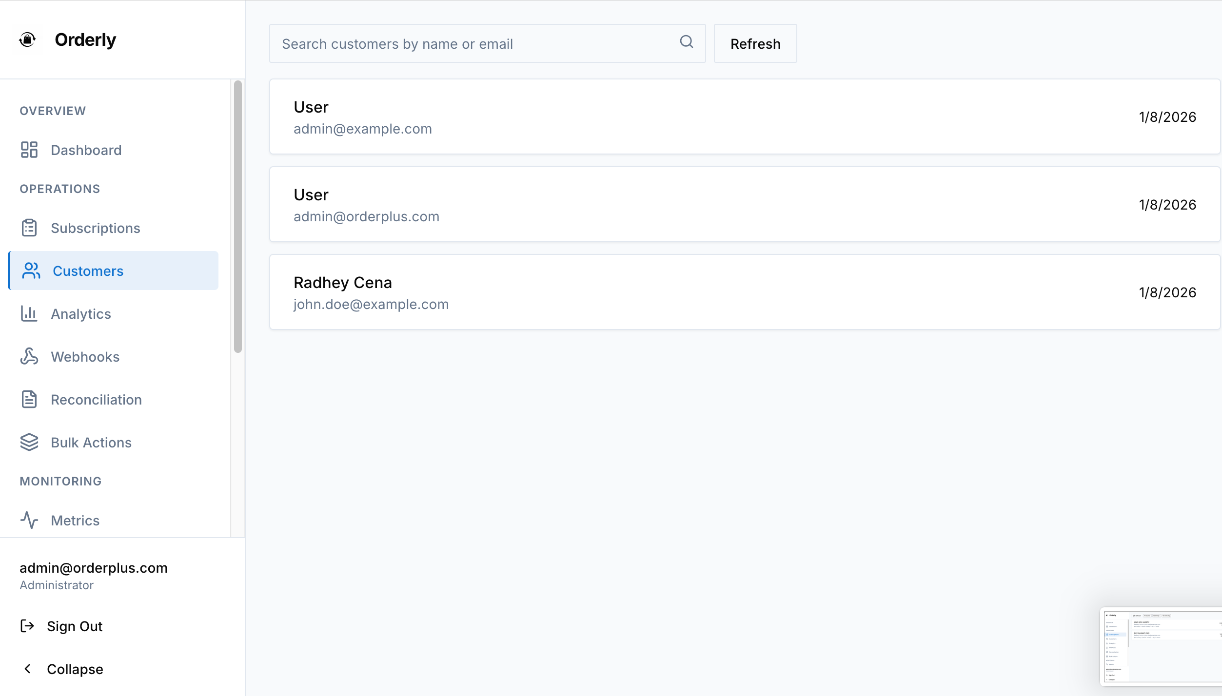 Orderly customer records and program activity view