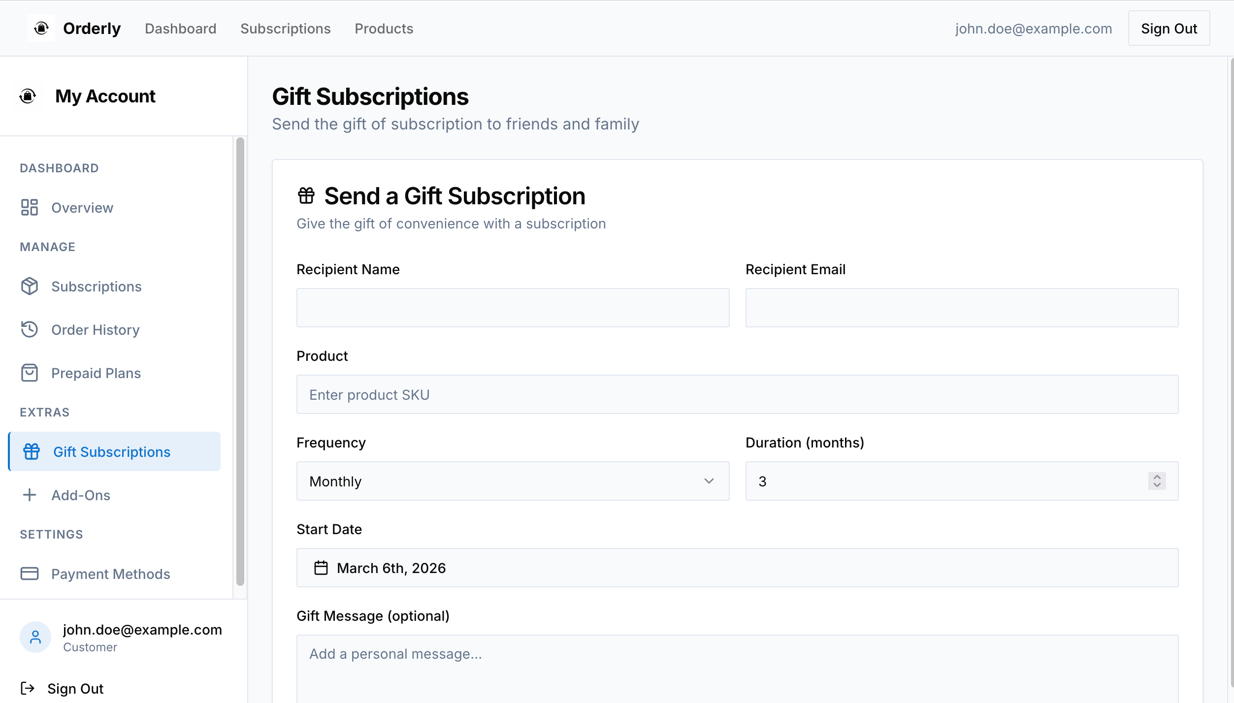 Orderly gift subscription workflow